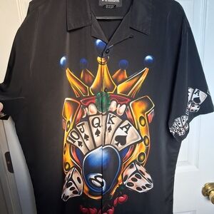 Y2K Black Poker Graphic Men's Casual Button Down Shirt